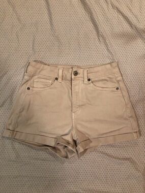 American Eagle Outfitters Beige High-Rise Cuffed Denim Shorts